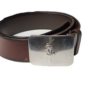 Polo Ralph Lauren Brown Leather Belt Silver Buckle Size 32